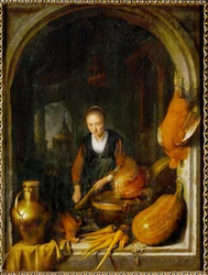 Giovane donna che prepara il cibo (olio su tela)