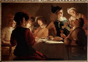 Cena con un suonatore di liuto