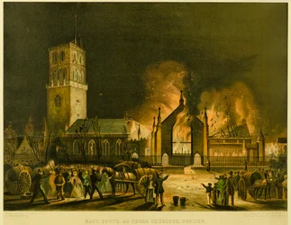 Chiese Est, Sud e Croce, Dundee (come apparivano in fiamme la mattina di domenica 3 gennaio 1841) (dopo George McGillivray)