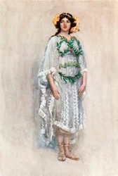 "La più bella ragazza di bassa statura che abbia mai corso sulla strada verde" (litografia a colori)