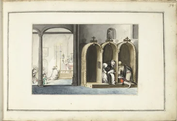 Interno di chiesa con confessionale