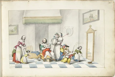 Stanza dei bambini con tre donne e bambini