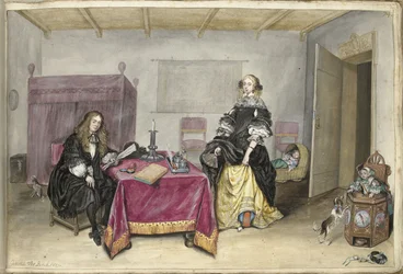 Sijbrant Schellinger e Jenneken ter Borch con due bambini in un interno