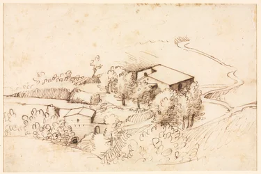 Fattoria con Alberi in un Paesaggio Collinare verso