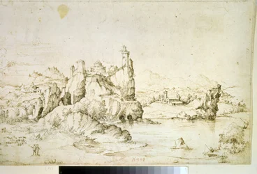 Un castello su una roccia in un paesaggio montano