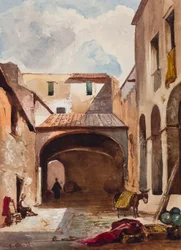 Passaggio e strada con figure, con aggiunte di un allievo Borbone, possibilmente il Principe Alfonso Maria di Borbone (1841-1934), 1853