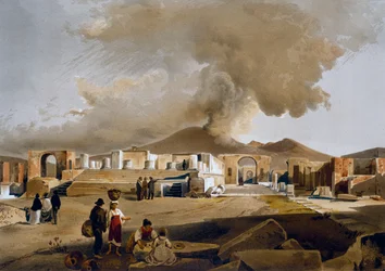 Veduta del Foro e del Tempio di Giove a Pompei, illustrazione di Giacinto Gigante (1806-1876) da Case e monumenti di Pompei, di Fausto e Felice Niccolini