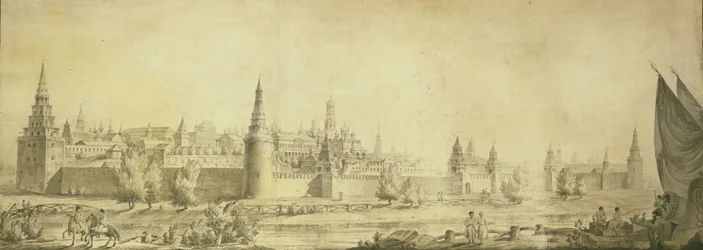 Veduta panoramica del Cremlino di Mosca alla fine del XVIII secolo, fine 1790s