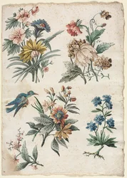 Disegni floreali con un uccello blu, c. 1773-1774