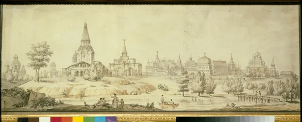 Vista del quartiere di Kolomenskoie a Mosca, a sinistra la chiesa dell