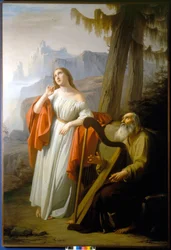 Ossian canta a Malvina le gesta di Carthoon. Dipinto di Giacomo Trecourt