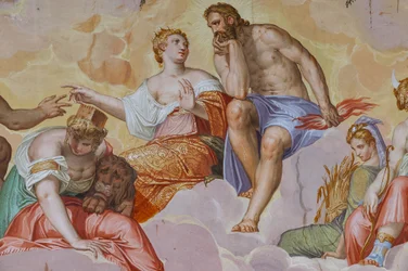 Giunone, Giove, Cibele sdraiati su nuvole (dettaglio)
