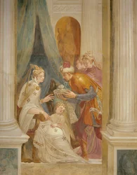 Parete destra che raffigura Sofonisba con il suo bambino che riceve il prossimo vaso di veleno