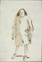 Caricatura di un uomo, a figura intera, di fronte