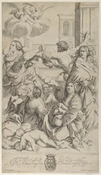 Massacro degli innocenti, gruppo di donne e bambini attaccati, due angeli, ca. 1640-70
