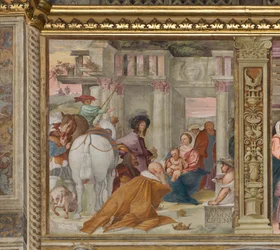 Navata centrale, quinta campata nord, Adorazione dei Magi, Gian Francesco Bembo