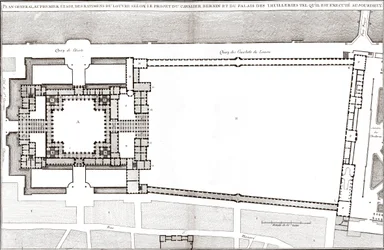 Piano generale secondo il progetto di Bernini per il Louvre e le Tuileries in "Architettura Francese" di Jacques-Francois Blondel