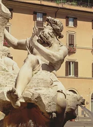 La Fontana dei Quattro Fiumi (dettaglio della figura che rappresenta il fiume Danubio, 1648-51)