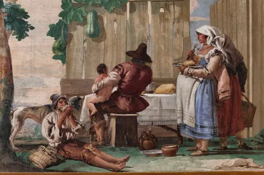 Famiglia di contadini a tavola, dalla stanza delle scene rustiche, nella Foresteria