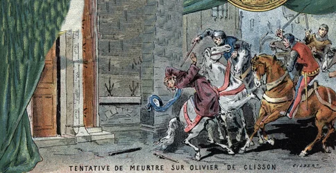 Tentato omicidio di Olivier V de Clisson (1336-1407), connestabile francese. Illustrazione di Gilbert, fine del XIX secolo.