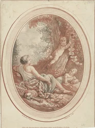 Baccanale con ninfa e putti tra gli alberi