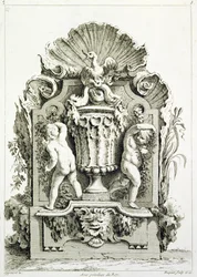 Piatto di disegni, inciso da Huquier