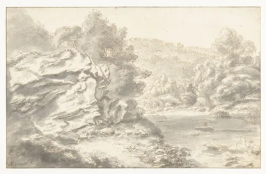 Rocce e fiume in un paesaggio collinare