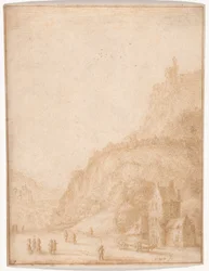 Paesaggio con figure e cavalli in primo piano