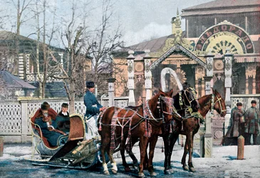 Una slitta troika a Mosca, Russia, c1890
