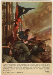 Fascismo: cartolina di propaganda illustrata da Gino Boccasil (1901-1952)