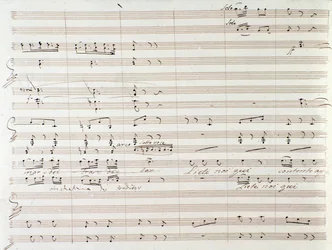Pagina della partitura musicale di Le Comte Ory con correzioni manoscritte di Gioacchino Rossini