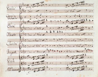 Pagina di spartito musicale per la sinfonia ridotta per pianoforte di Tancredi, opera di Gioacchino Rossini