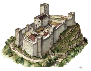 Architettura medievale: ricostruzione del castello di Canossa nell