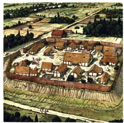 Medioevo: ricostruzione di una motte (illustrazione)