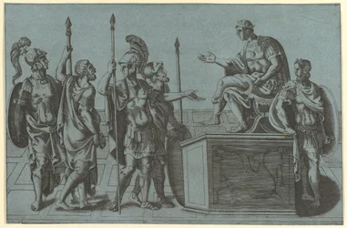 Soldati romani davanti a un imperatore