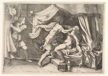 Tarquinio attacca Lucrezia, un servitore a sinistra assiste alla scena, ca. 1540