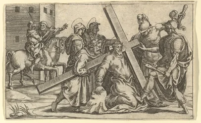 La Vergine Addolorata: Cristo che porta la croce, uno dei nove compartimenti circostanti..., entro il 1575