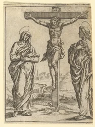 La Vergine dei Dolori: La Crocifissione, uno dei nove compartimenti circostanti dal V...