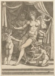 Venere e Vulcano seduti su un letto