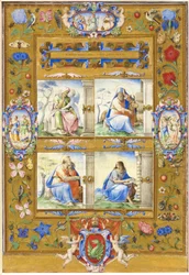 I Quattro Evangelisti, con una Cornice di Fiori, Uccelli e Insetti