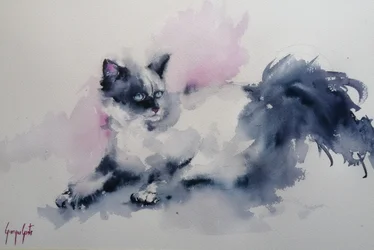 Gatto dagli occhi blu dipinto ad acquerello
