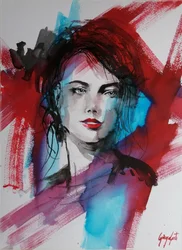 Ritratto espressivo in rosso e blu