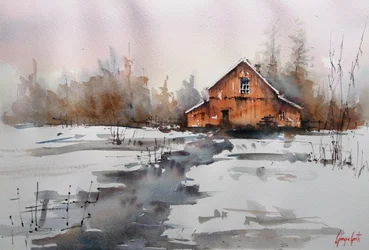 Ruscello invernale in stile rustico