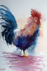 Gallo dai vivaci colori ad acquerello