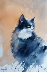 Gatto vigile ad acquerello