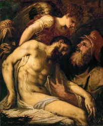 Cristo morto, sorretto da un angelo e da Giuseppe d