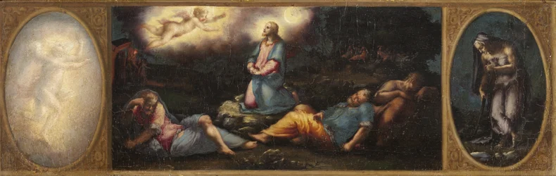 Cristo sul Monte degli Ulivi con due figure allegoriche