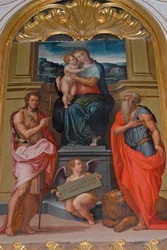 Madonna e Bambino tra San Giovanni Battista e San Girolamo, dipinto di Giorgio Vasari, chiesa nel monastero di Camaldoli, Camaldoli, Toscana, Italia