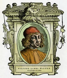 Ritratto di Filippo Lippi (1406-1469) pittore fiorentino. Xilografia da "La vita dei pittori" di Giorgio Vasari