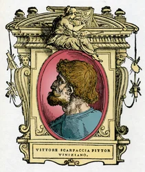 Ritratto di Vittore Carpaccio, pittore veneziano. Incisione del trattato "Le Vite de